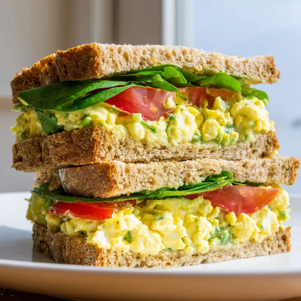 Freshly chopped eggs and mashed avocado create a smooth, protein-packed filling, sprinkled with chives and a bright hint of lemon.