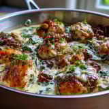 One-Pot Lemon Orzo with Chicken and Spinach, featuring tender chicken, fresh spinach, and zesty lemon in a cozy skillet meal.  