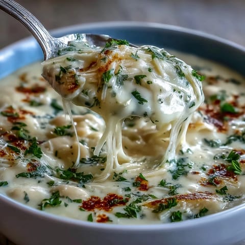 A creamy bowl of White Bean and Parmesan Soup, garnished with fresh parsley and extra cheese, next to crusty bread.