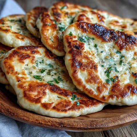 Golden, bubbly The Best Easy Garlic Naan Bread served warm next to a rich curry for a delicious meal.