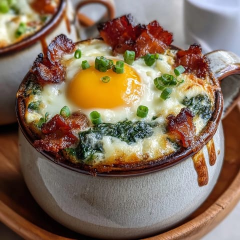 Fluffy green eggs baked inside ham cups, topped with melted cheddar and fresh chives.