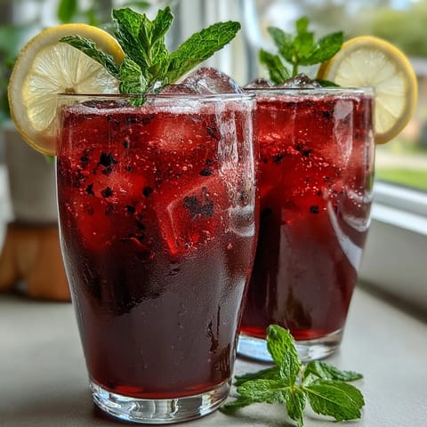 Sparkling Hibiscus Mint Lemonade Mocktail with fresh mint garnish, looking incredibly refreshing.