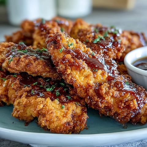 Golden brown pickle brine chicken tenders, extra crispy, served with dipping sauce.