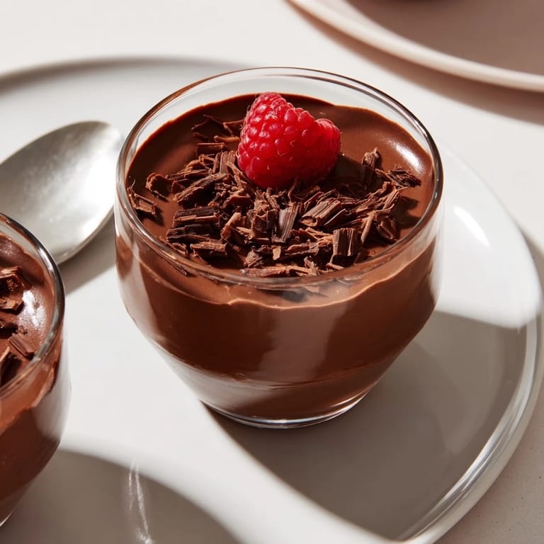 Rich, dark chocolate pudding swirled in a glass, suggesting decadent deliciousness to come.