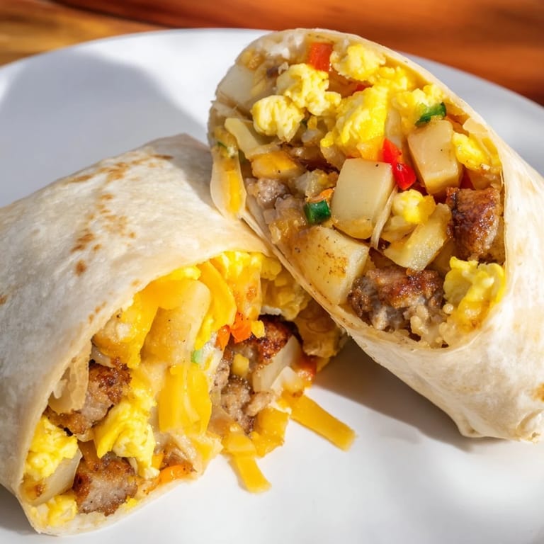 Savory breakfast burritos, filled with bacon, melting cheese, perfect for a quick and easy breakfast.