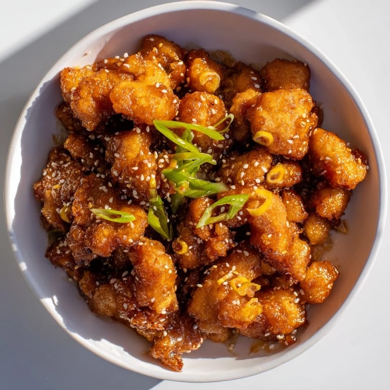 Golden-brown, crispy orange chicken with visible sauce—a flavorful Chinese-American main dish.