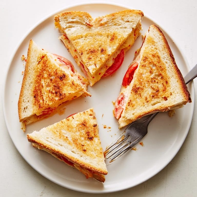 Spicy Pepper Jack & Tomato Grilled Cheese served with a ripe tomato slice and melted cheese on a plate.