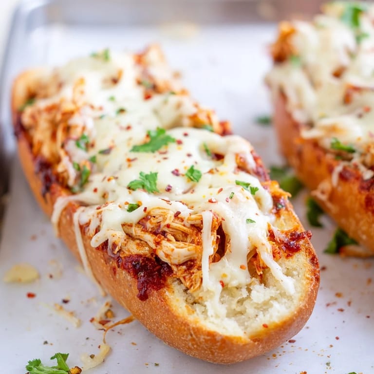 Hearty Chicken Parm Stuffed Garlic Bread topped with golden Parmesan, perfect for a cozy dinner or game-day snack.