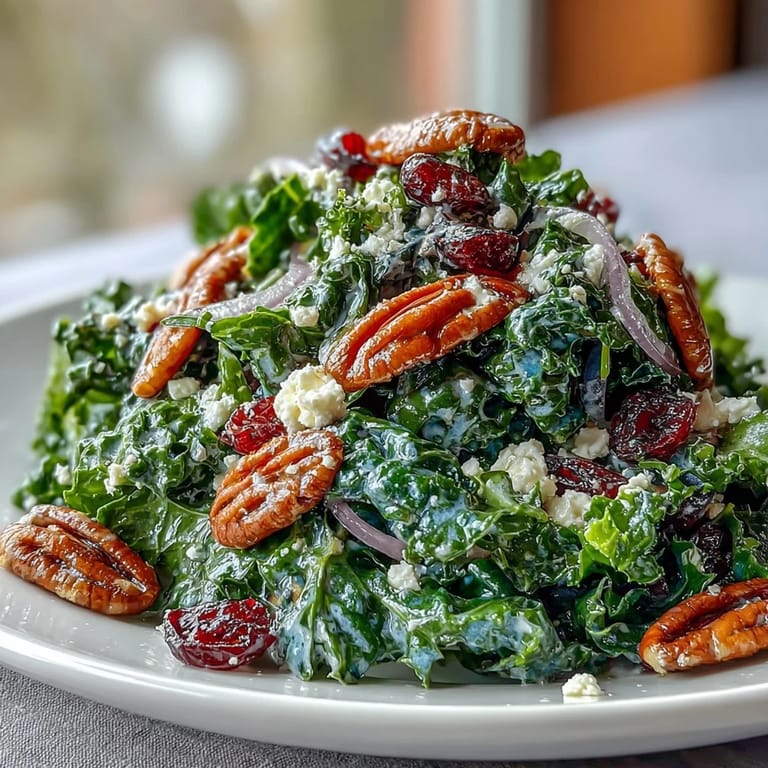 Serving suggestion for Warm Kale Salad with Maple Mustard Dressing, tossed with walnuts and red onion beside a fork.