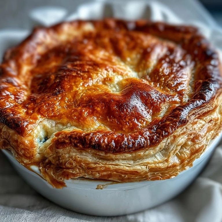 Serving Chicken and Leek Pie with a side of green salad and mashed potatoes on a rustic table.