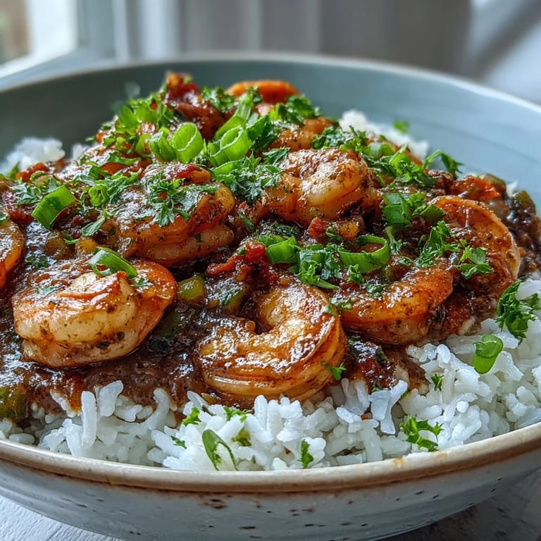 A bowl of Classic New Orleans Étouffée with plump shrimp, Cajun spices, and a side of crusty bread ready for dipping.