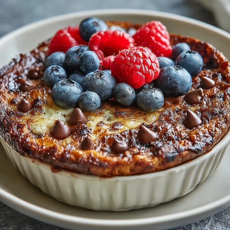 Single-serve Baked Protein Pancake Bowl with yogurt topping, ready to eat for breakfast.