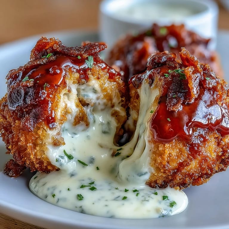 Four golden Buffalo Chicken Bacon Mozzarella Bombs on a plate with blue cheese dip and celery sticks for a classic pairing.