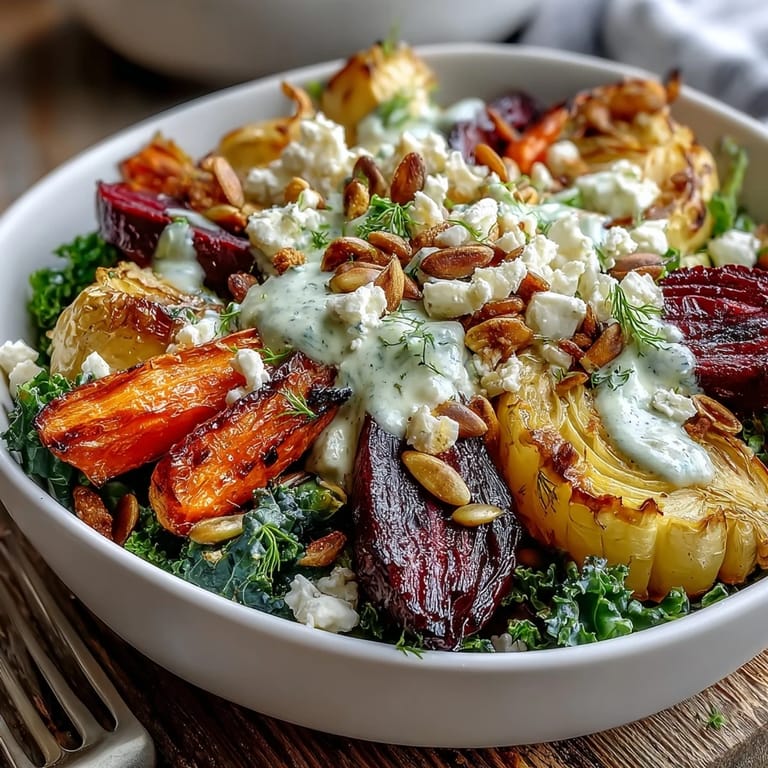 Close-up of a vibrant Winter Root Vegetable Bowl featuring caramelized parsnips and beets, ready for a cozy dinner.