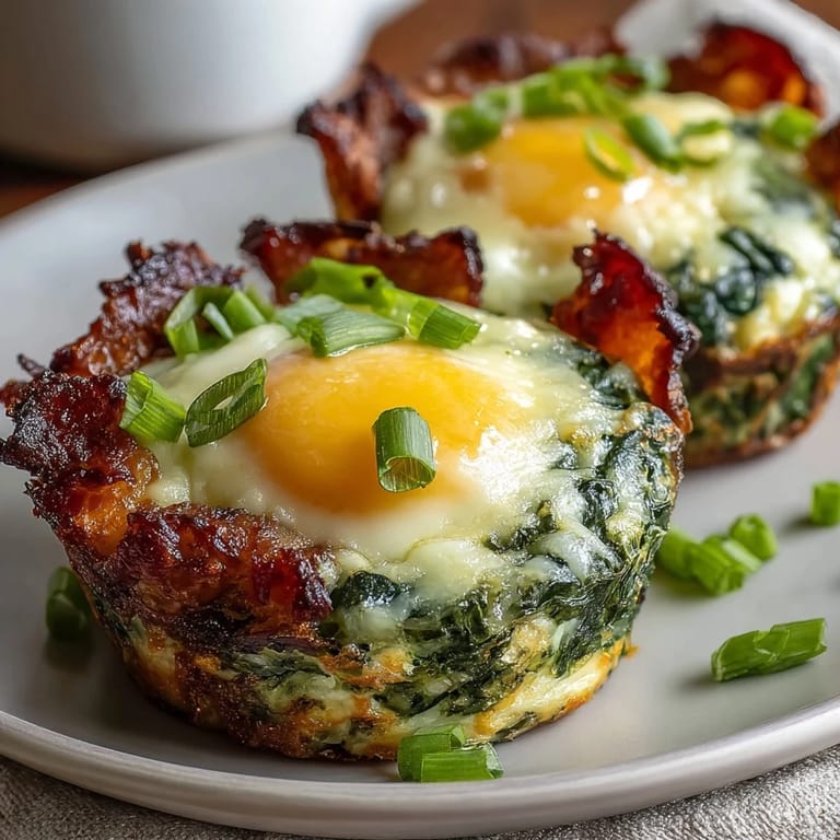 Kid-friendly ham and spinach egg cups, golden and puffed, perfect for a quick breakfast.