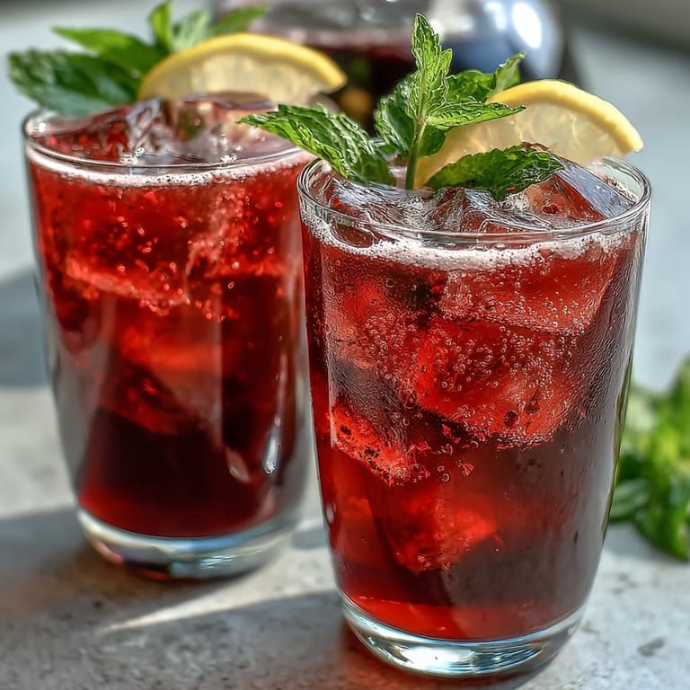 Vibrant Sparkling Hibiscus Mint Lemonade Mocktail, perfect chilled with sparkling water.