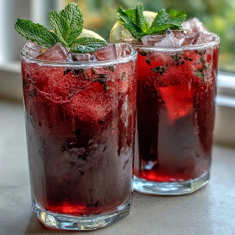 Enjoy this easy Sparkling Hibiscus Mint Lemonade Mocktail, a beautiful, fruity drink.