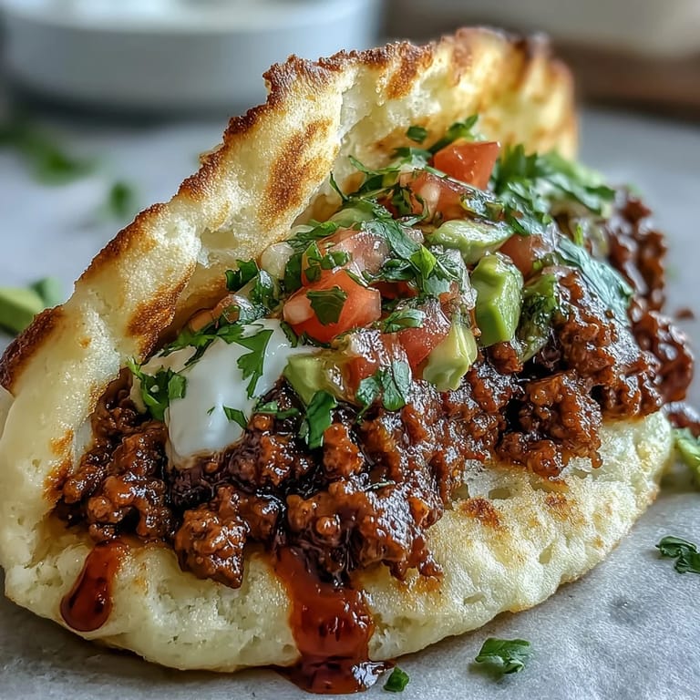 Delicious low-carb cloud bread tacos piled high with taco meat and vibrant toppings.