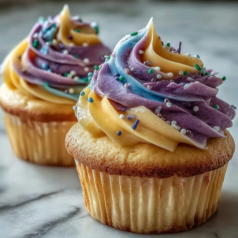 Delicious Gemini Birthday Cupcakes showcasing a colorful, swirled buttercream, perfect for any party.