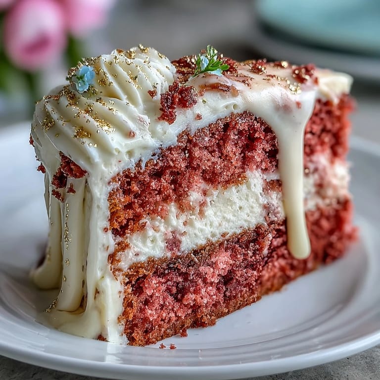Sweet Bridal Shower Rosé Velvet Cake with beautiful cream cheese frosting and edible gold.