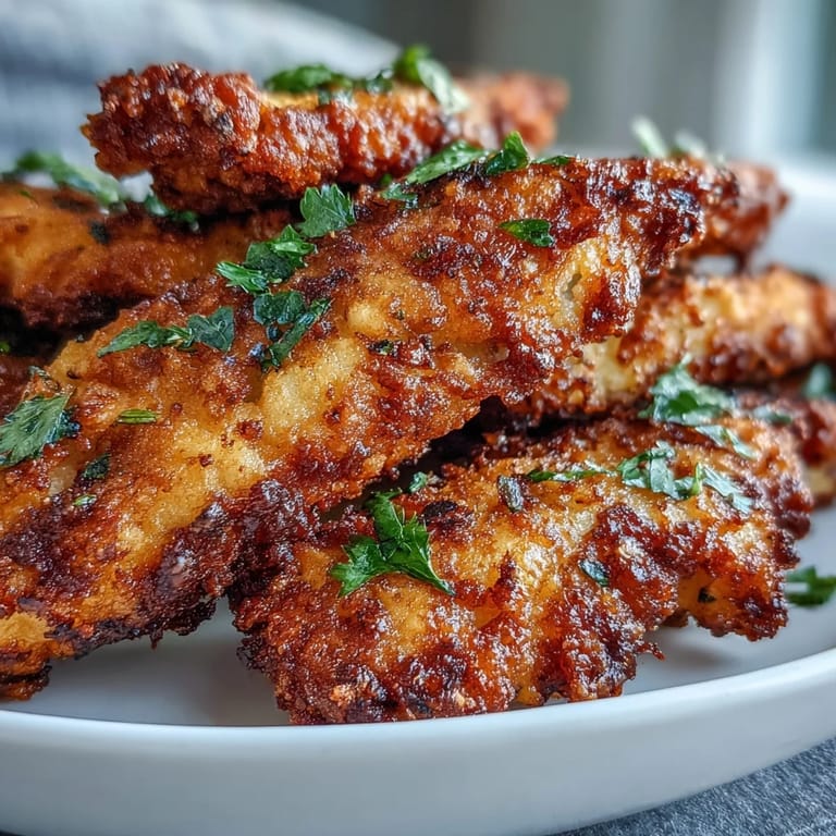 Juicy pickle brine chicken tenders, showing off their irresistible golden, crisp coating.
