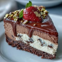 1. Mini Dubai chocolate strawberry cheesecake cups with rich chocolate biscuit base, creamy vanilla filling, and fresh strawberry topping, drizzled with dark chocolate and garnished with pistachios.  