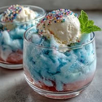 Whimsical cotton candy lemonade float with swirls of pink cotton candy, vanilla ice cream, and fresh lemon slices, served in a sprinkle-rimmed glass.