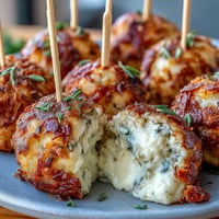Golden Derby Party Olive Cheese Balls on skewers, perfect for your next gathering.