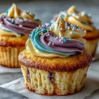 Fluffy Gemini Birthday Cupcakes topped with a playful, dual-tone swirl of frosting.